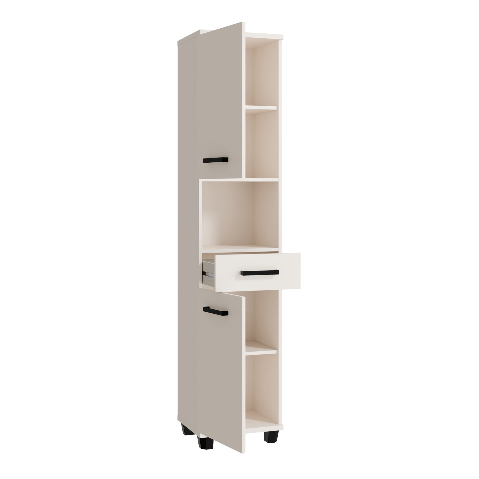 Veris Tall Narrow Bathroom Cupboard with 2 Doors & 1 Drawer in Sand