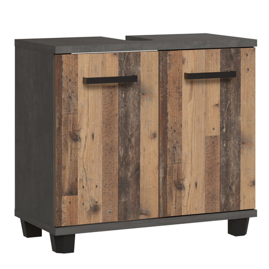 Veris Under Sink Cabinet with 2 Doors in Walnut and Dark Grey