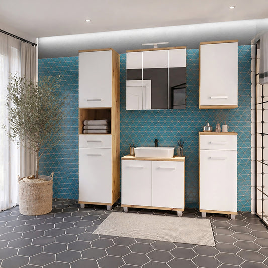 Veris 5 Piece Bathroom Set Artisan Oak & Light Grey Doors