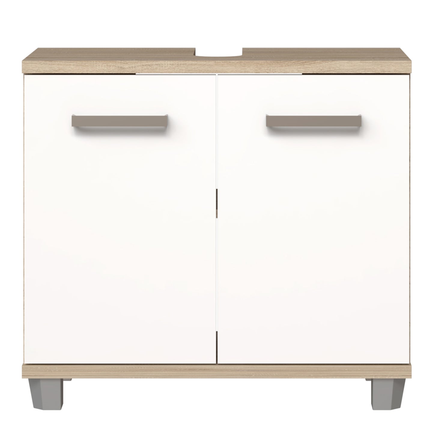 Veris Under Sink Cabinet with 2 Doors in Sonoma Oak and White High Gloss