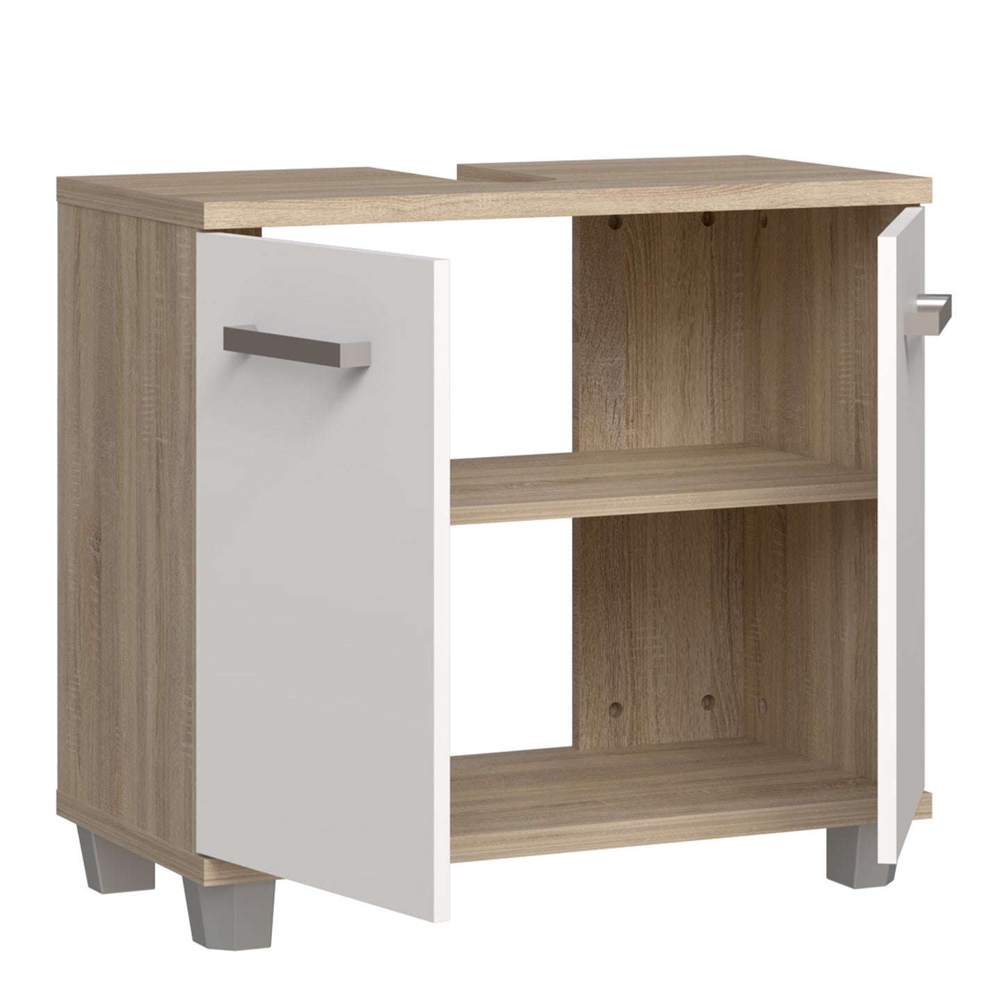 Veris Under Sink Cabinet with 2 Doors in Sonoma Oak and White High Gloss