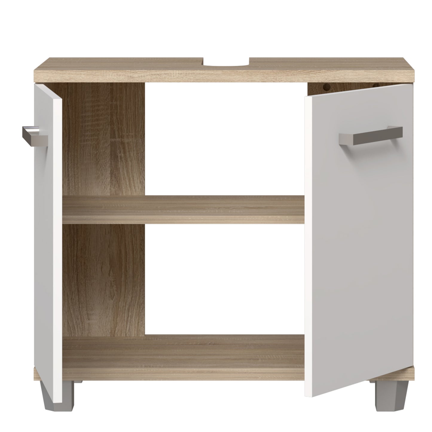 Veris Under Sink Cabinet with 2 Doors in Sonoma Oak and White High Gloss