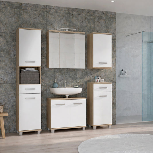 Veris 5 Piece Bathroom Set Sonoma Oak & White High Gloss