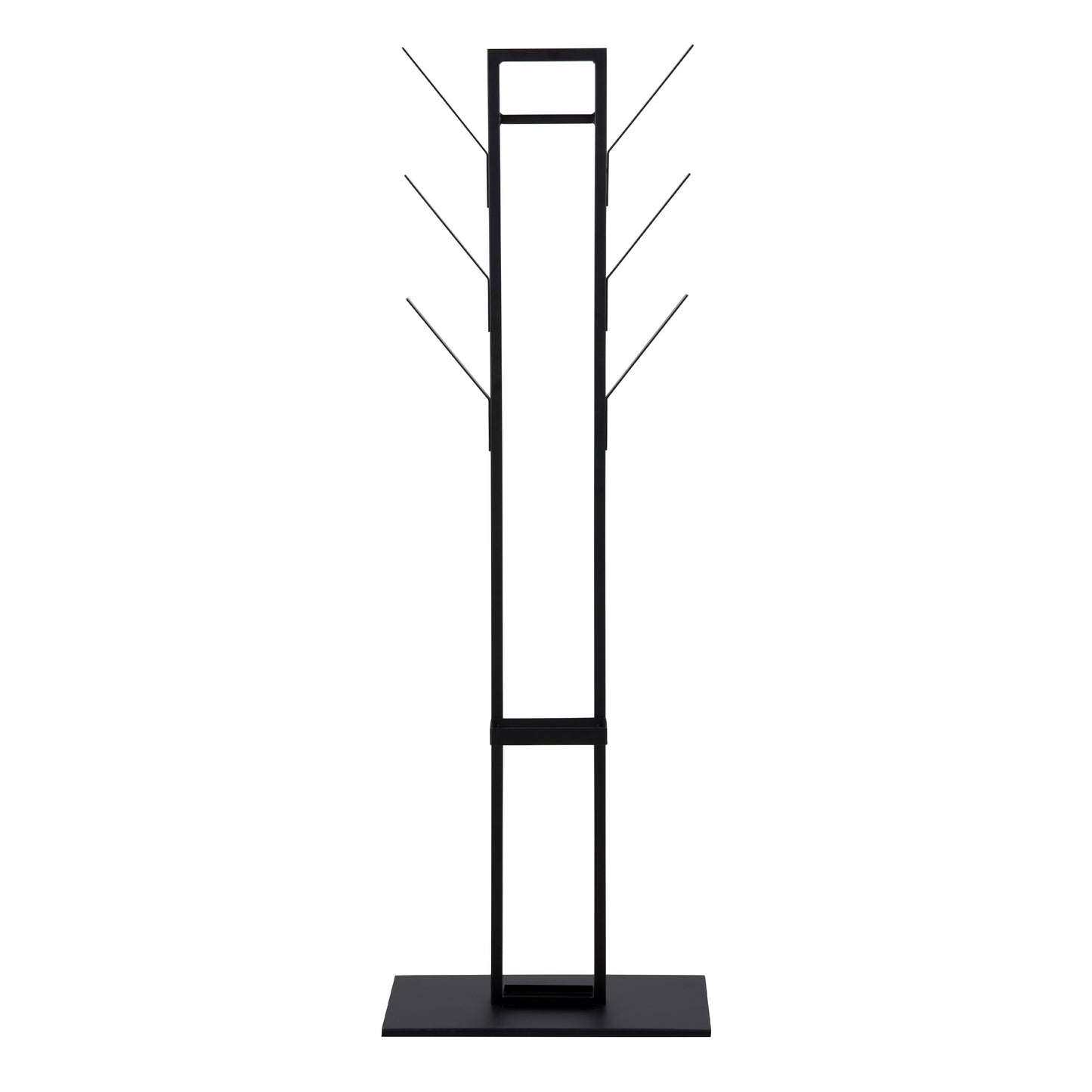 Vinson coat hanger, frame and base matt black powder coated steel, 56x28x165 cm