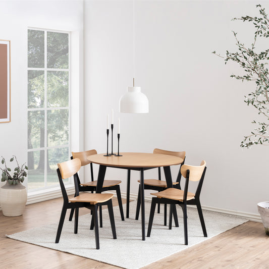Roxby Round Dining Table in Oak & Black 105cm includes 4 Roxby Dining Chairs in Black and Oak