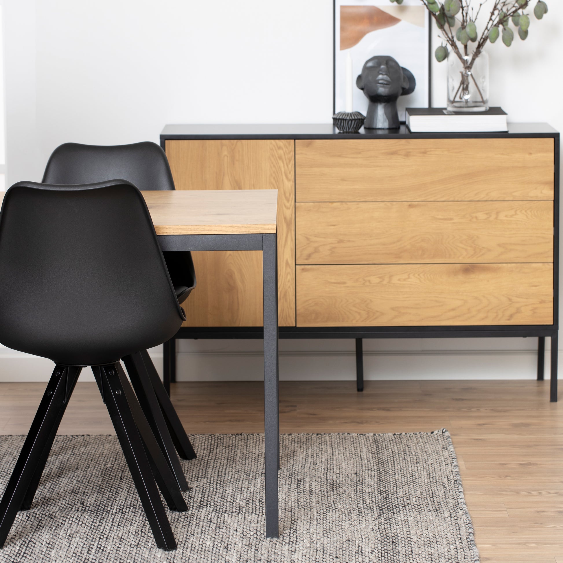 Seaford Dining Table in Black & Oak 160x80cm