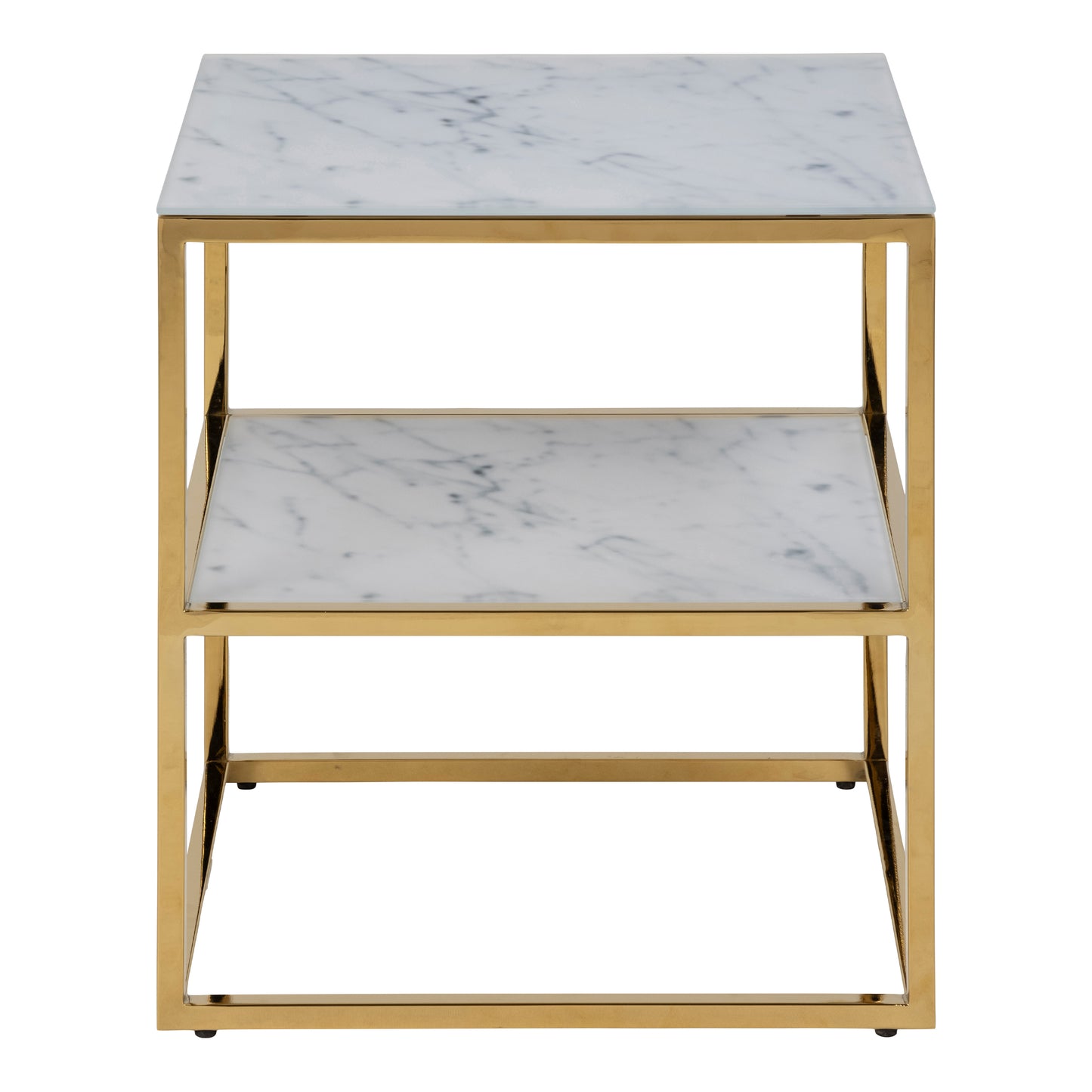 Alisma Bedside Table with White Marble Glass & Gold Base