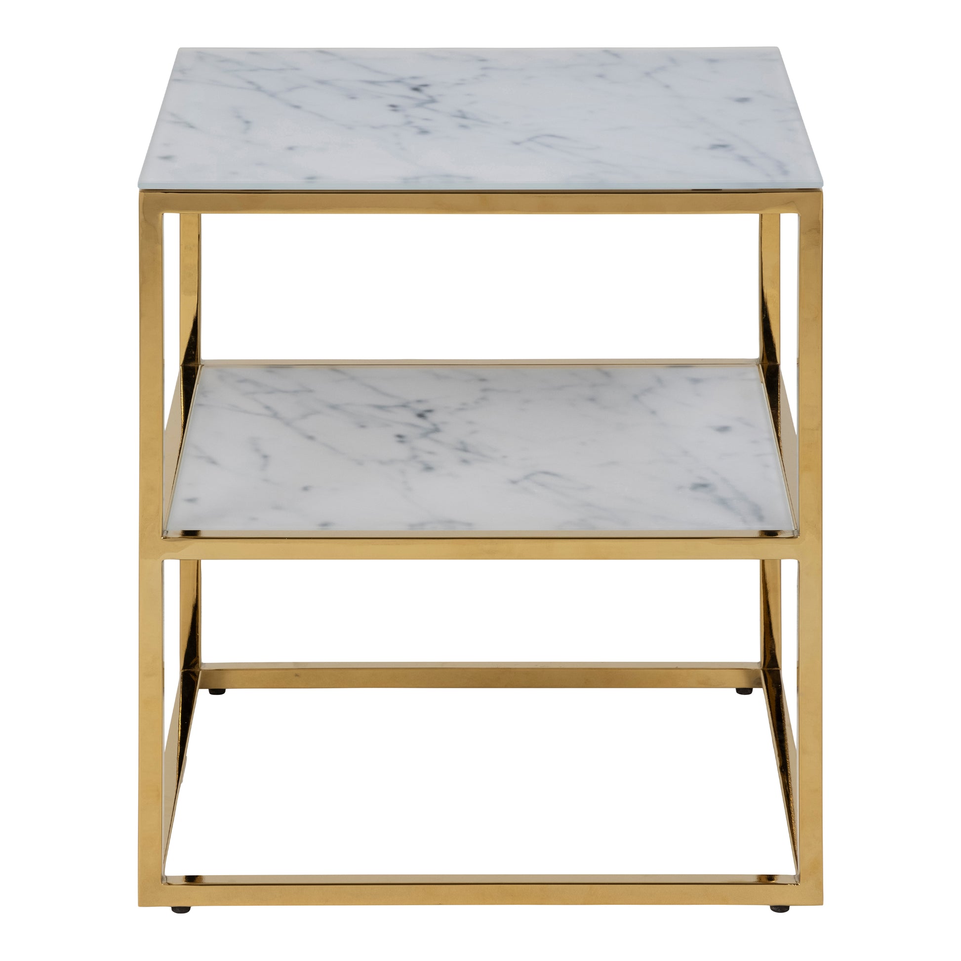 Alisma Bedside Table with White Marble Glass & Gold Base