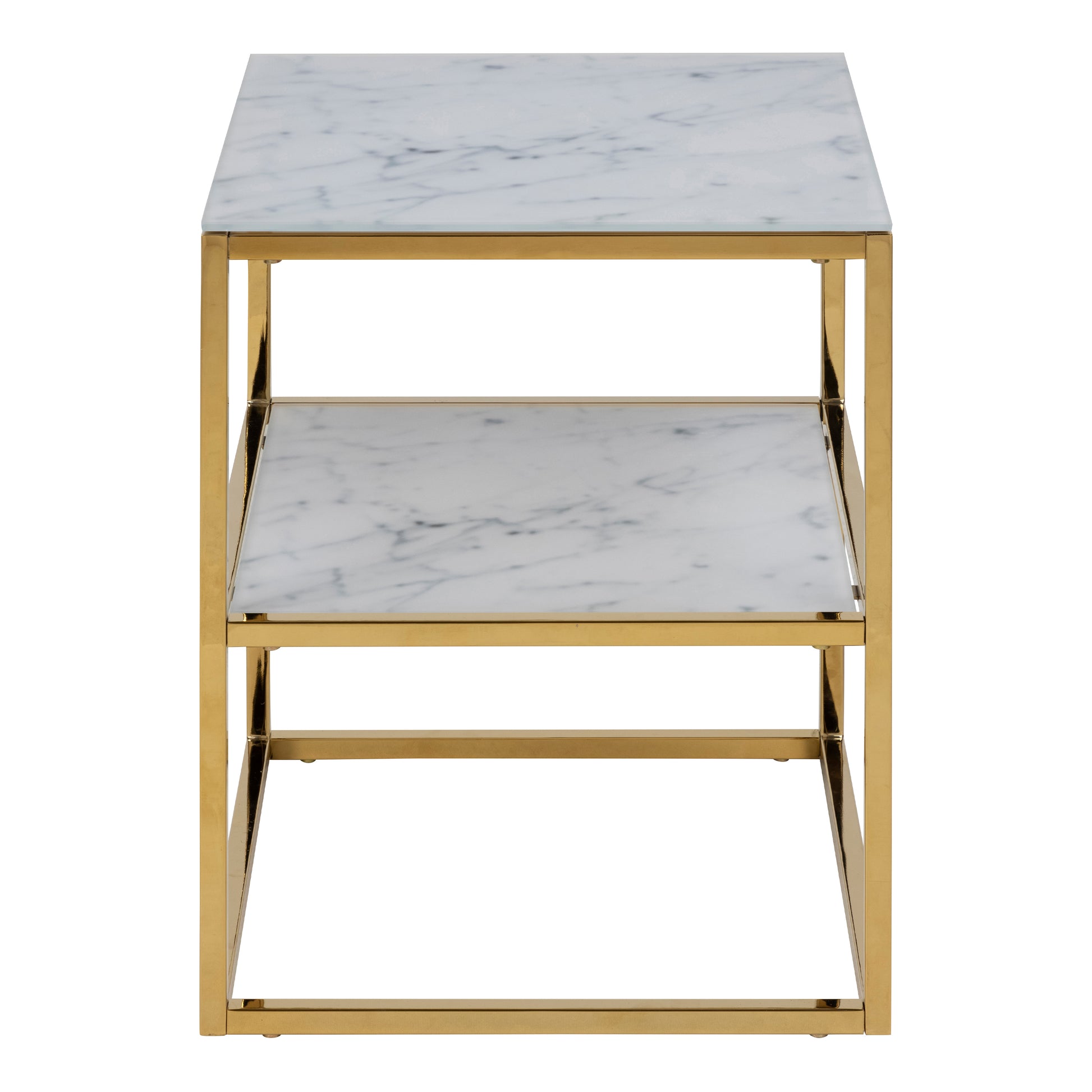 Alisma Bedside Table with White Marble Glass & Gold Base