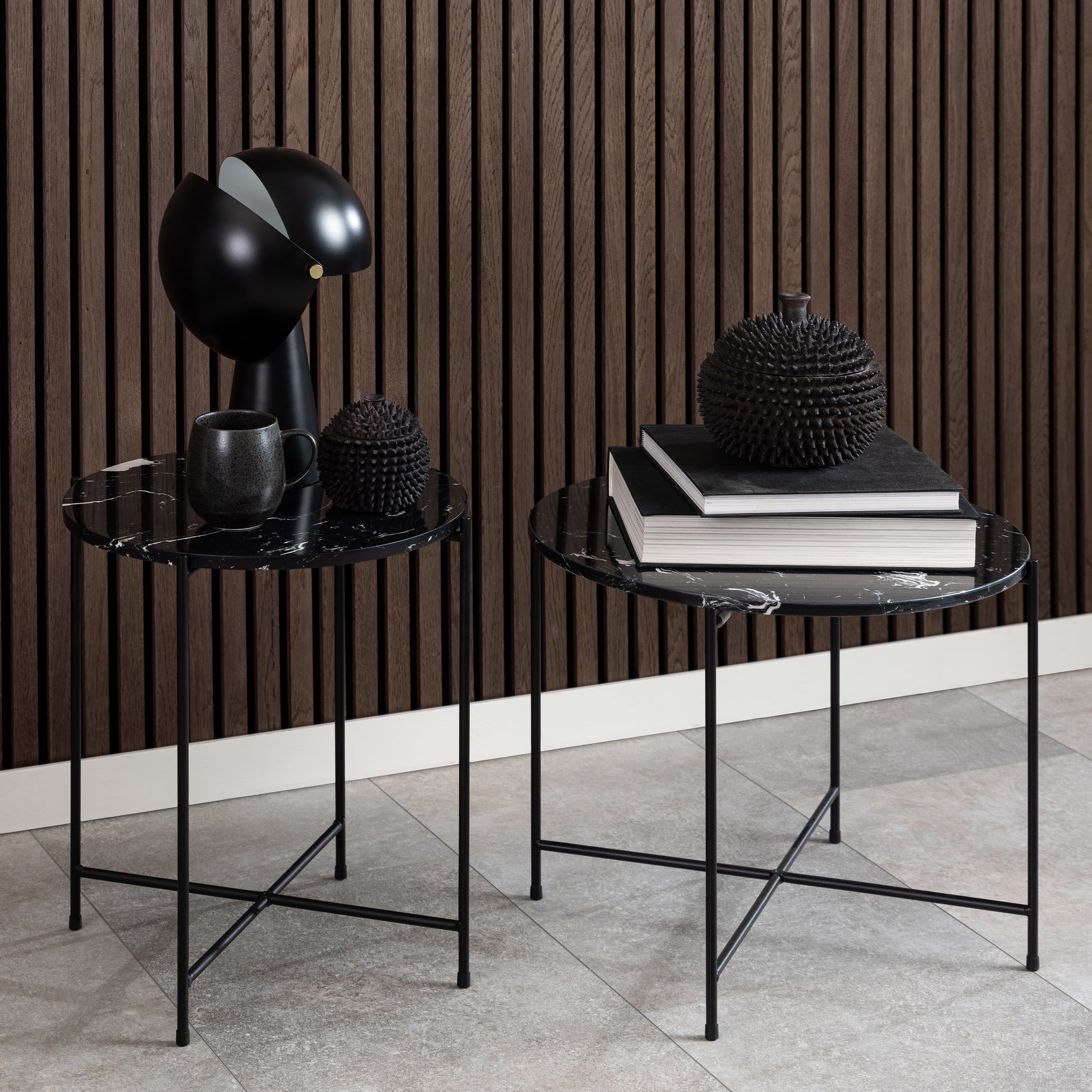 Avila Side Table with Black Polished Marble Stone 52x40cm