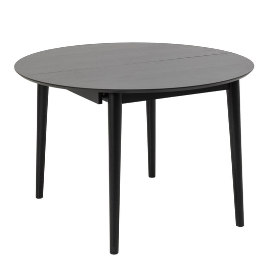 Montreux Round Extending Dining Table in Black 115-154cm includes 6 Cassandra Dining Chairs with Armrest in Black