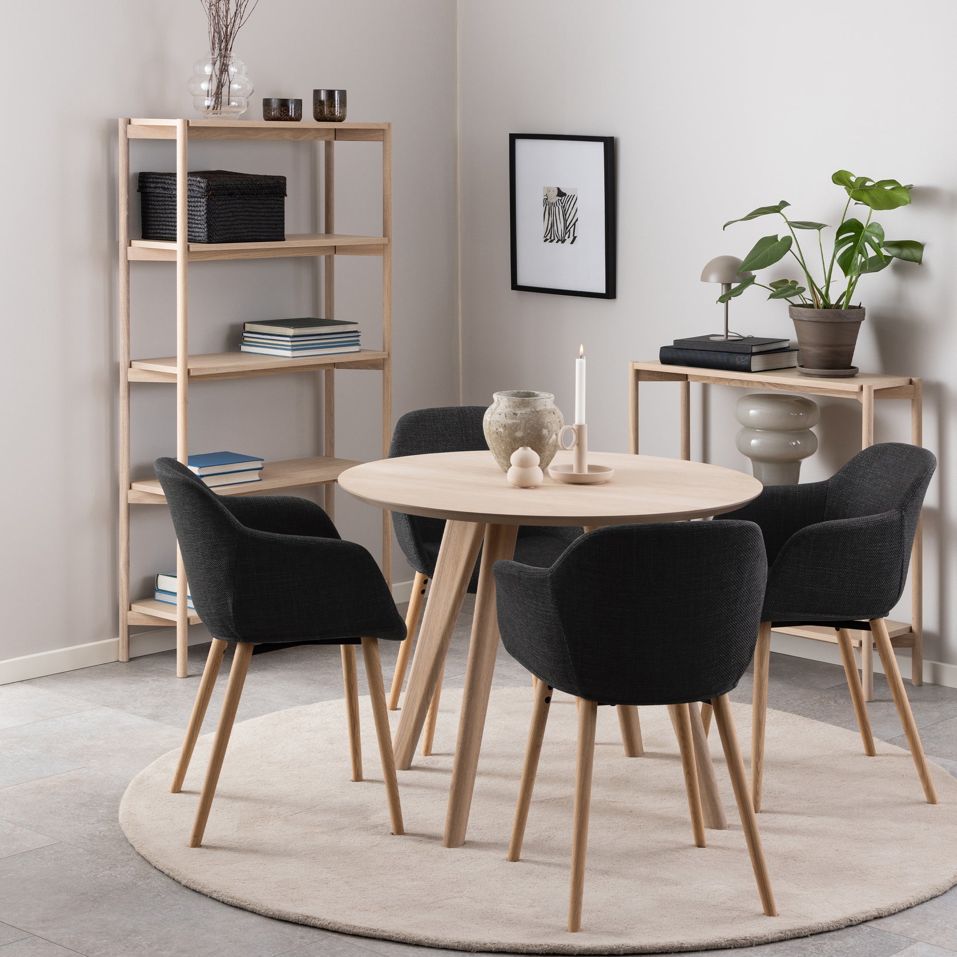 Townsville Round Dining Table in White and Oak 100cm