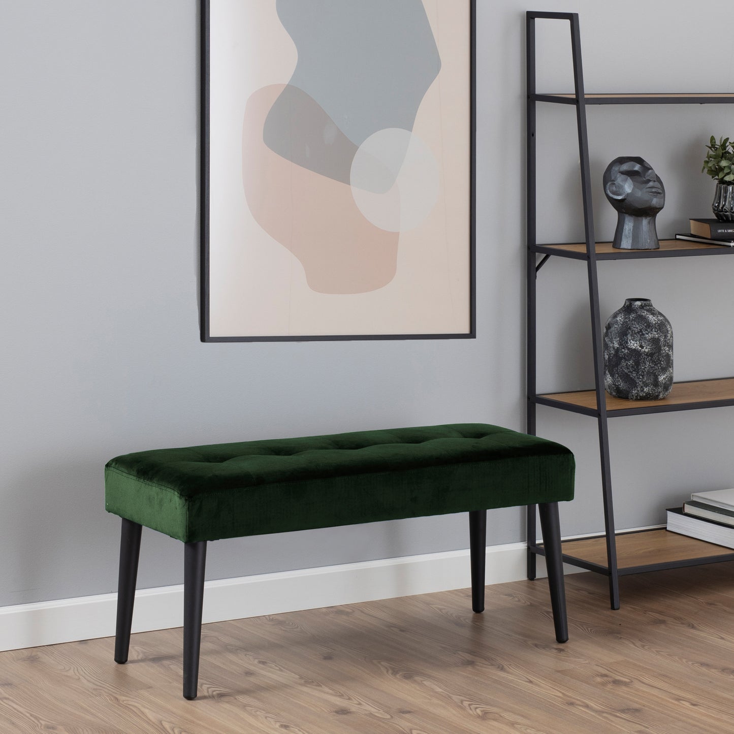 Glory Bench in Forest Green Fabric & Black Metal Base