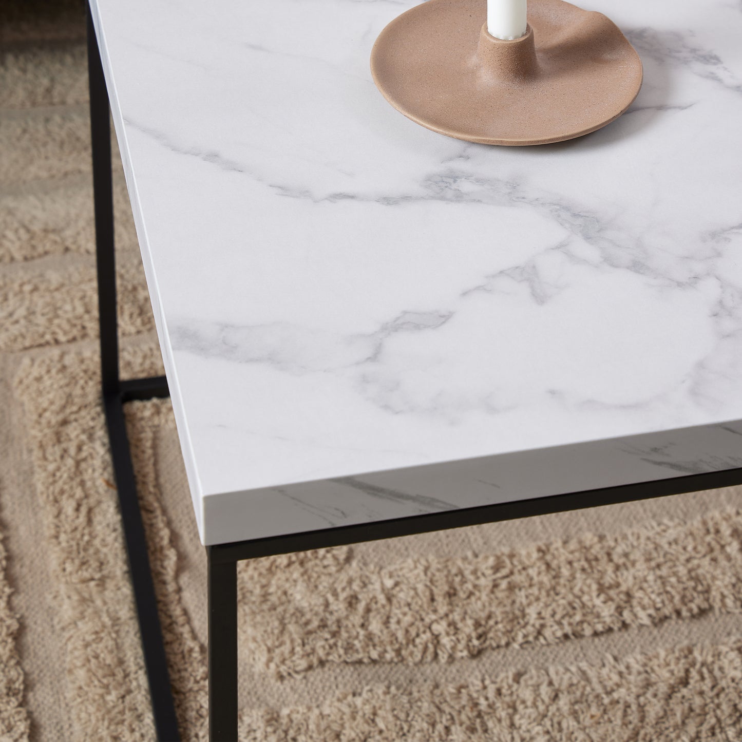 Barossa Coffee Table with White Marble Carrara Top & Black Steel Base 110x55x45cm