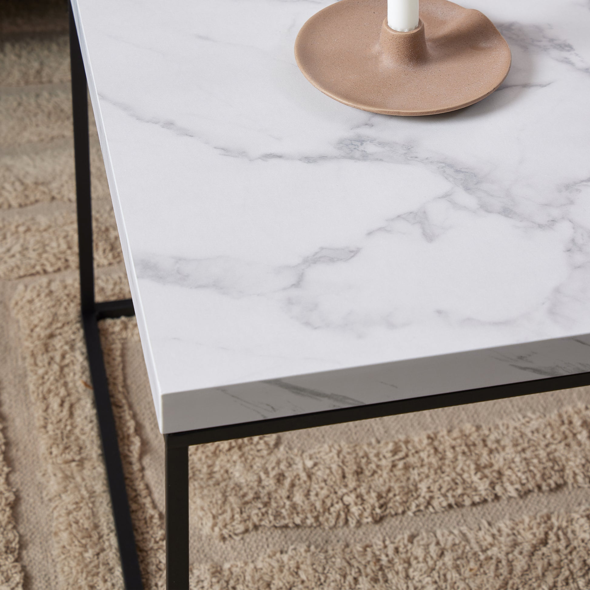 Barossa Coffee Table with White Marble Carrara Top & Black Steel Base 110x55x45cm