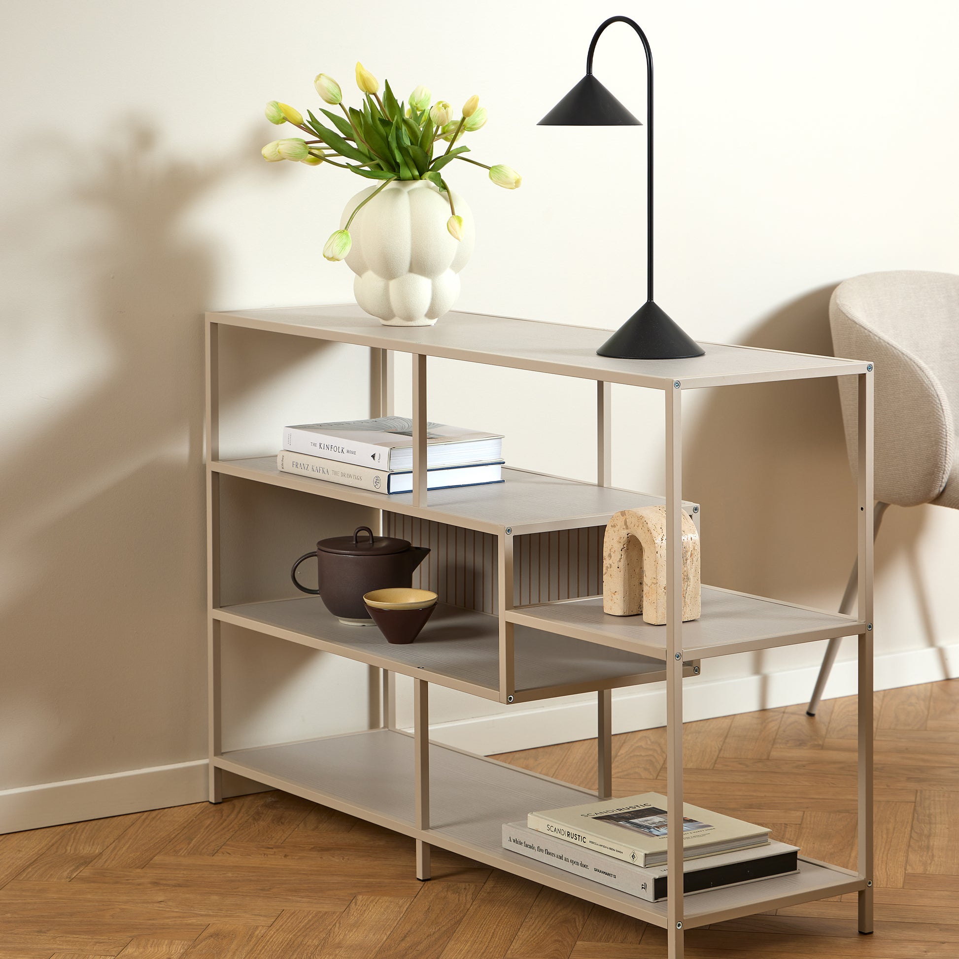 Seaford Wide Grey Steel Bookcase With 4 Grey Melamine Shelves