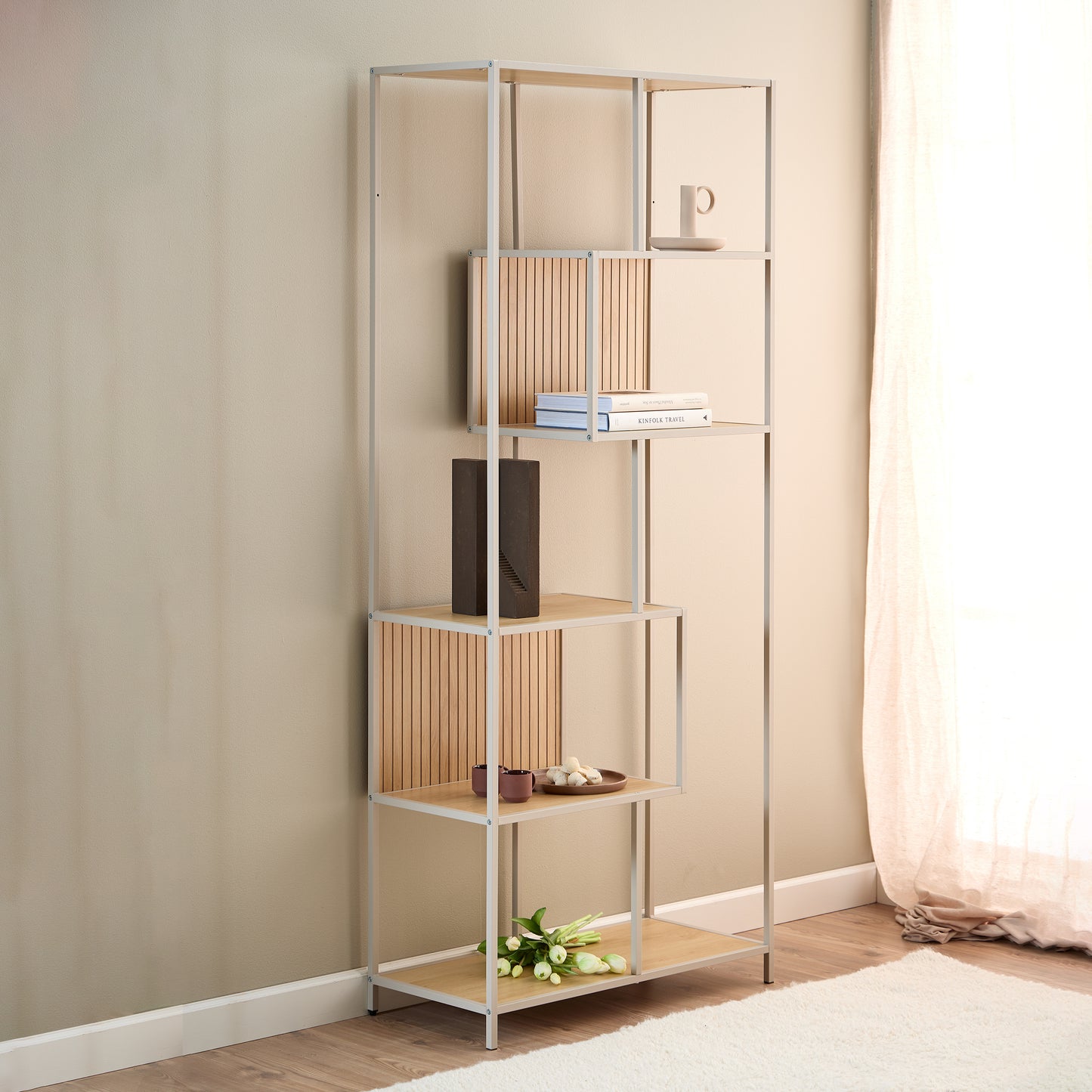 Seaford Bookcase  With 5 Shelves in Oak & Grey