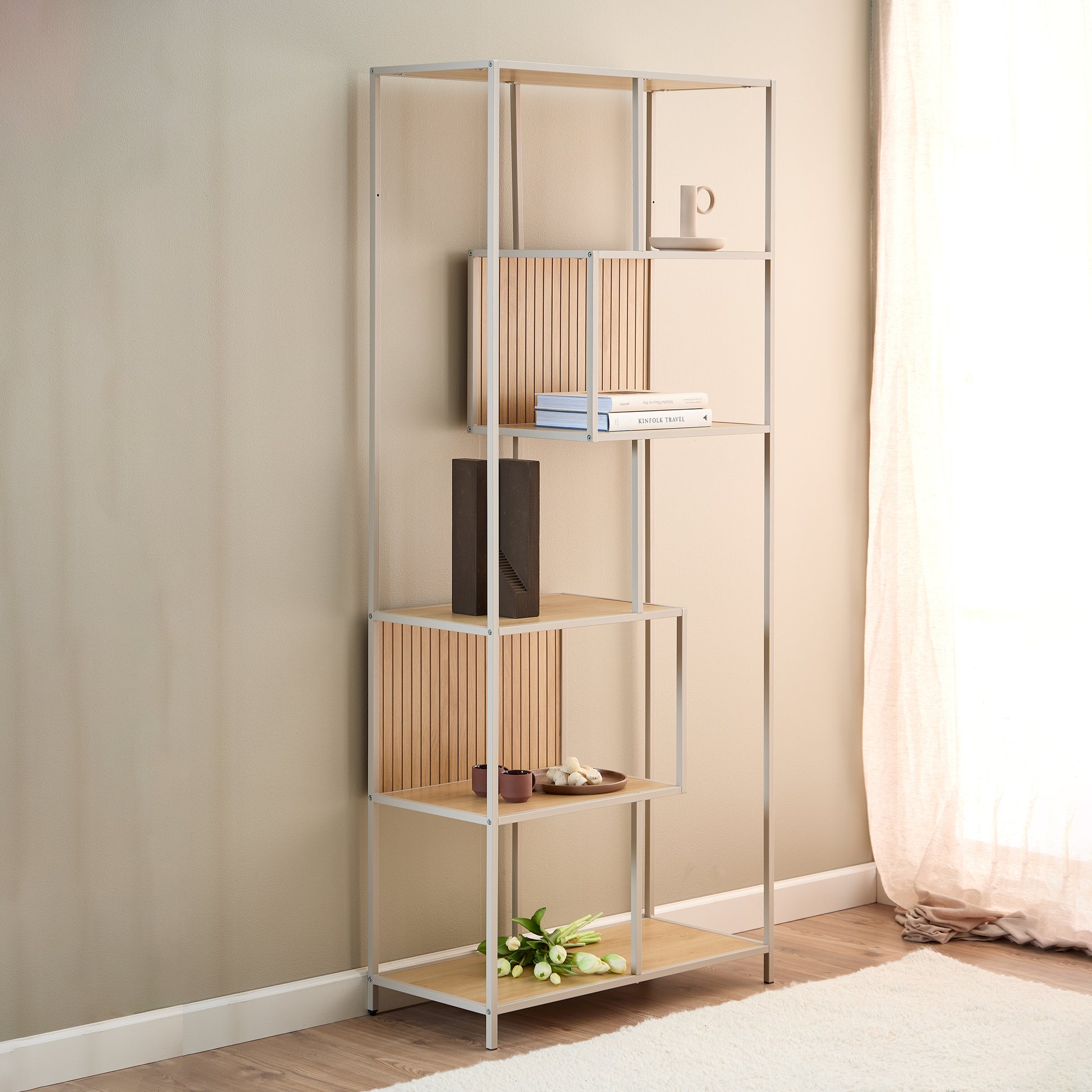 Seaford Bookcase  With 5 Shelves in Oak & Grey
