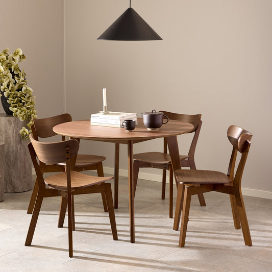 Roxby Round Dining Table in Walnut 105cm includes 4 Roxby Dining Chairs in Walnut