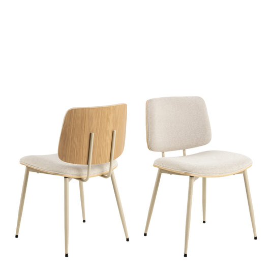 Owen Dining Chair in Apia Fabric Beige Set of 2