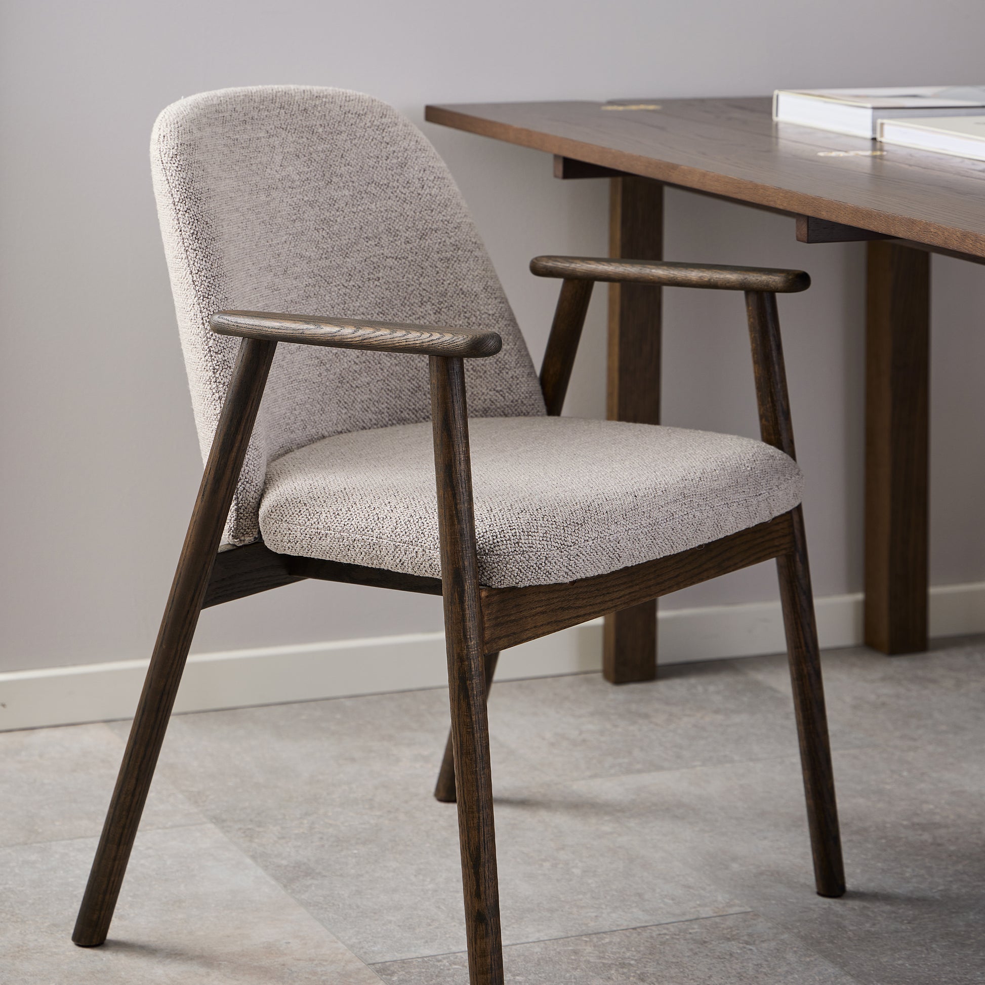 Leo Dining Chairs With Armrest in Monza Fabric Beige Set of 2