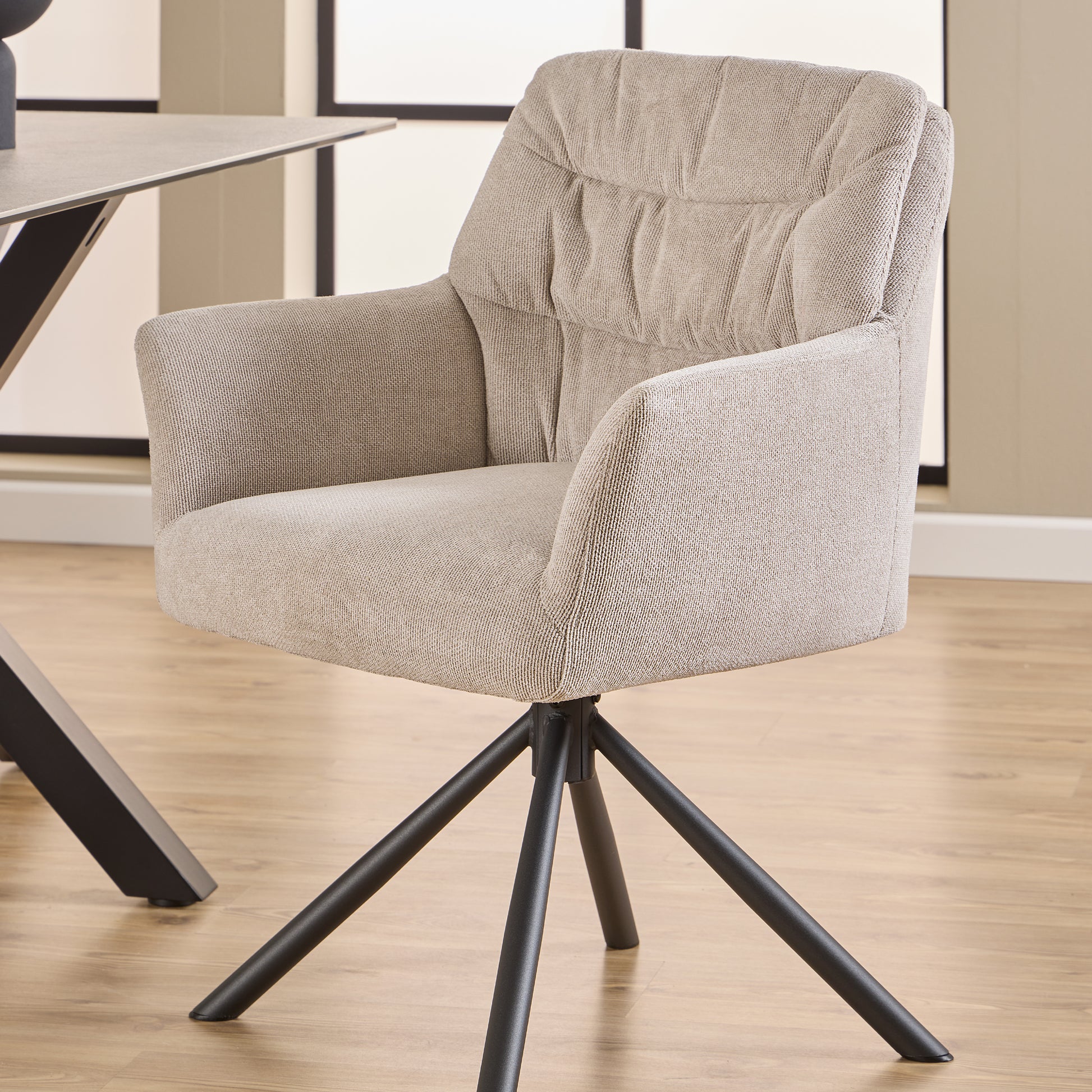 Alonso Swivel Cream Dining Chair with Armrest Set of 2