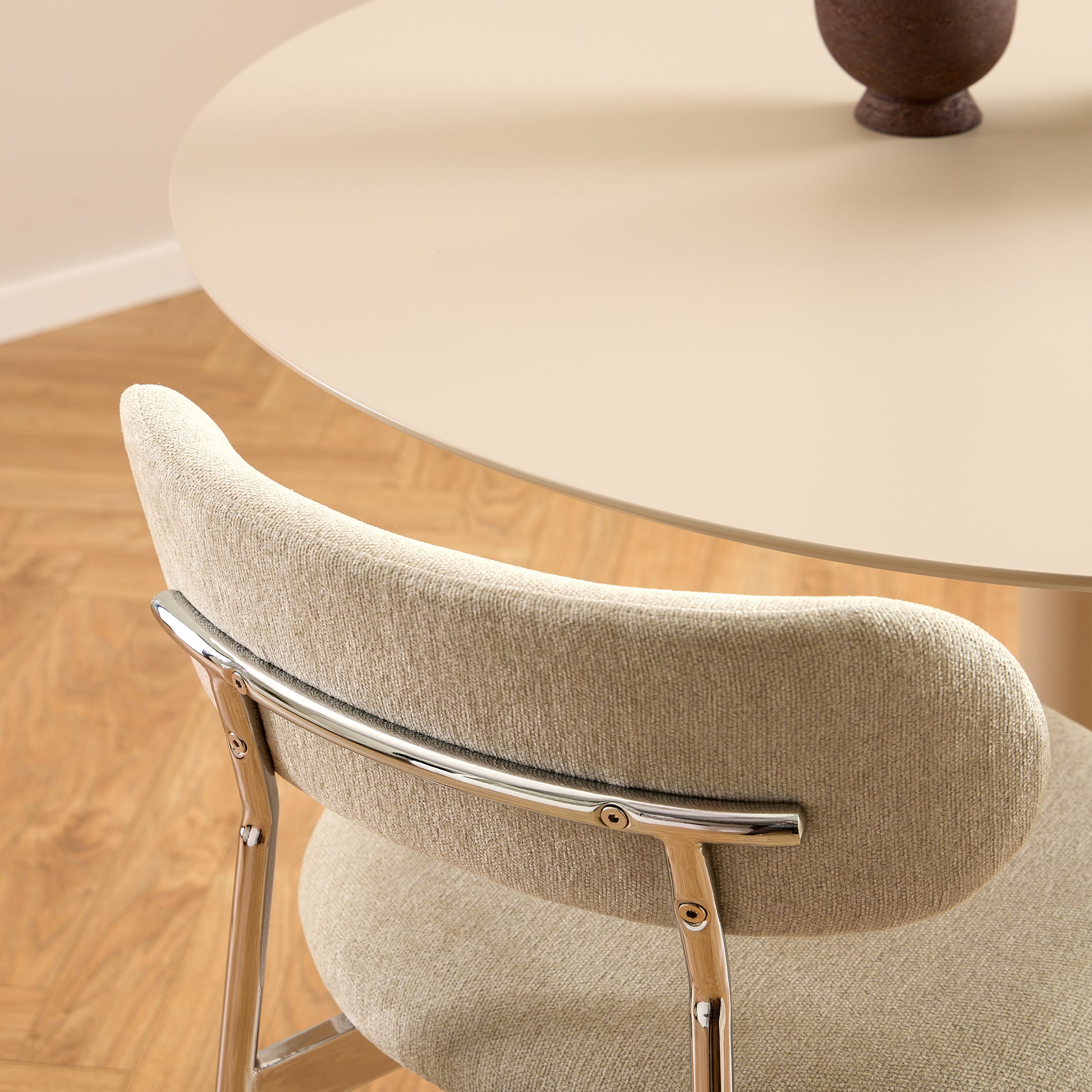 Lyric Dining Chair in Sand Fabric & Chrome Base (Set of 2)