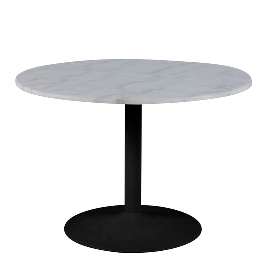 Tarifa Round Dining Table with White Polished Marble Top and Black Base 110cm