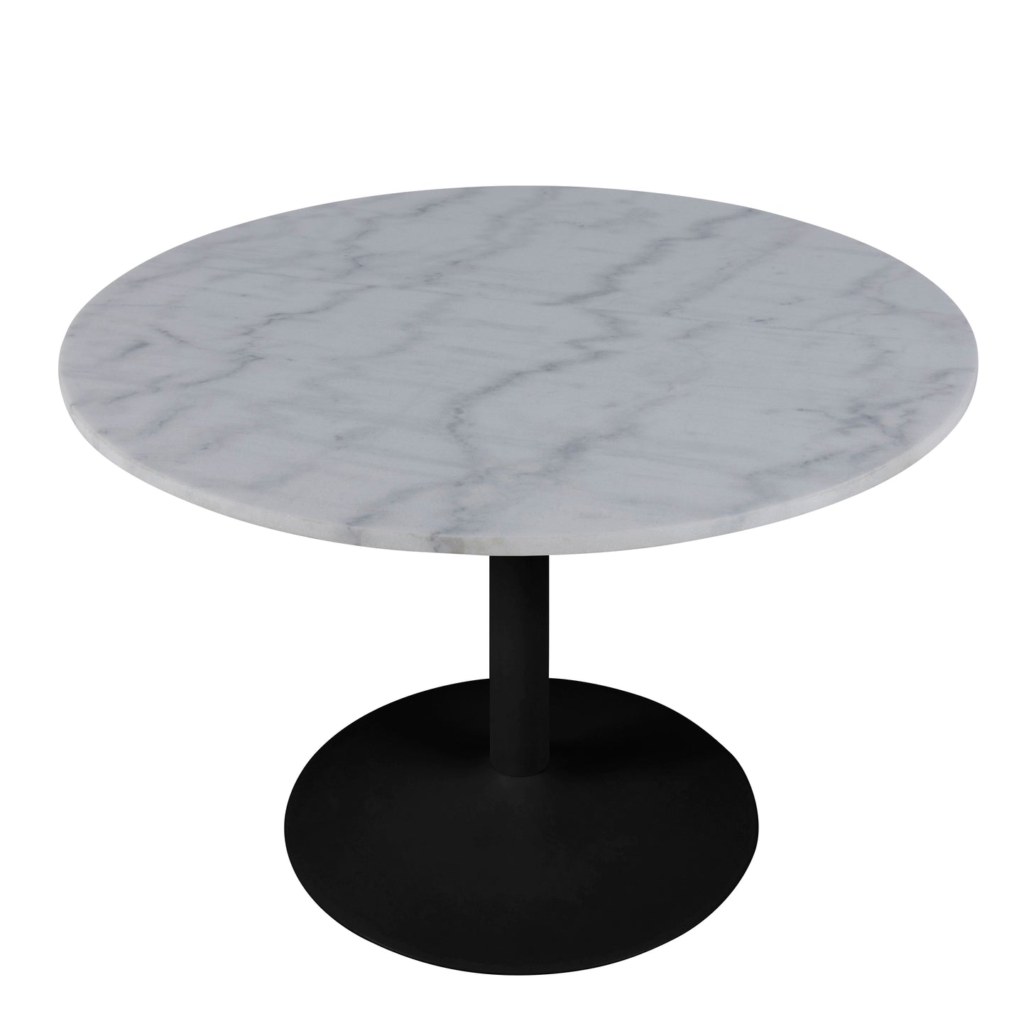 Tarifa Round Dining Table with White Polished Marble Top and Black Base 110cm