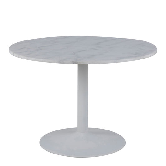 Tarifa Round Dining Table with White Polished Marble Top and White Base 110cm