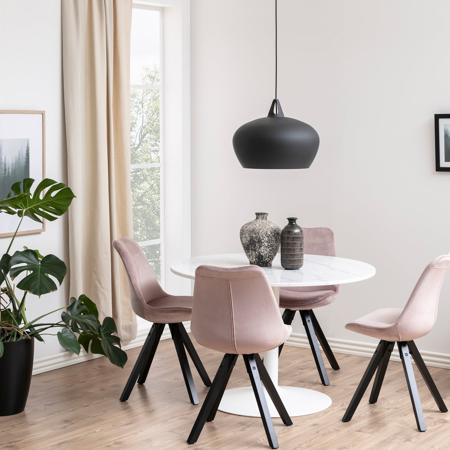 Tarifa Round Dining Table with White Polished Marble Top and White Base 110cm