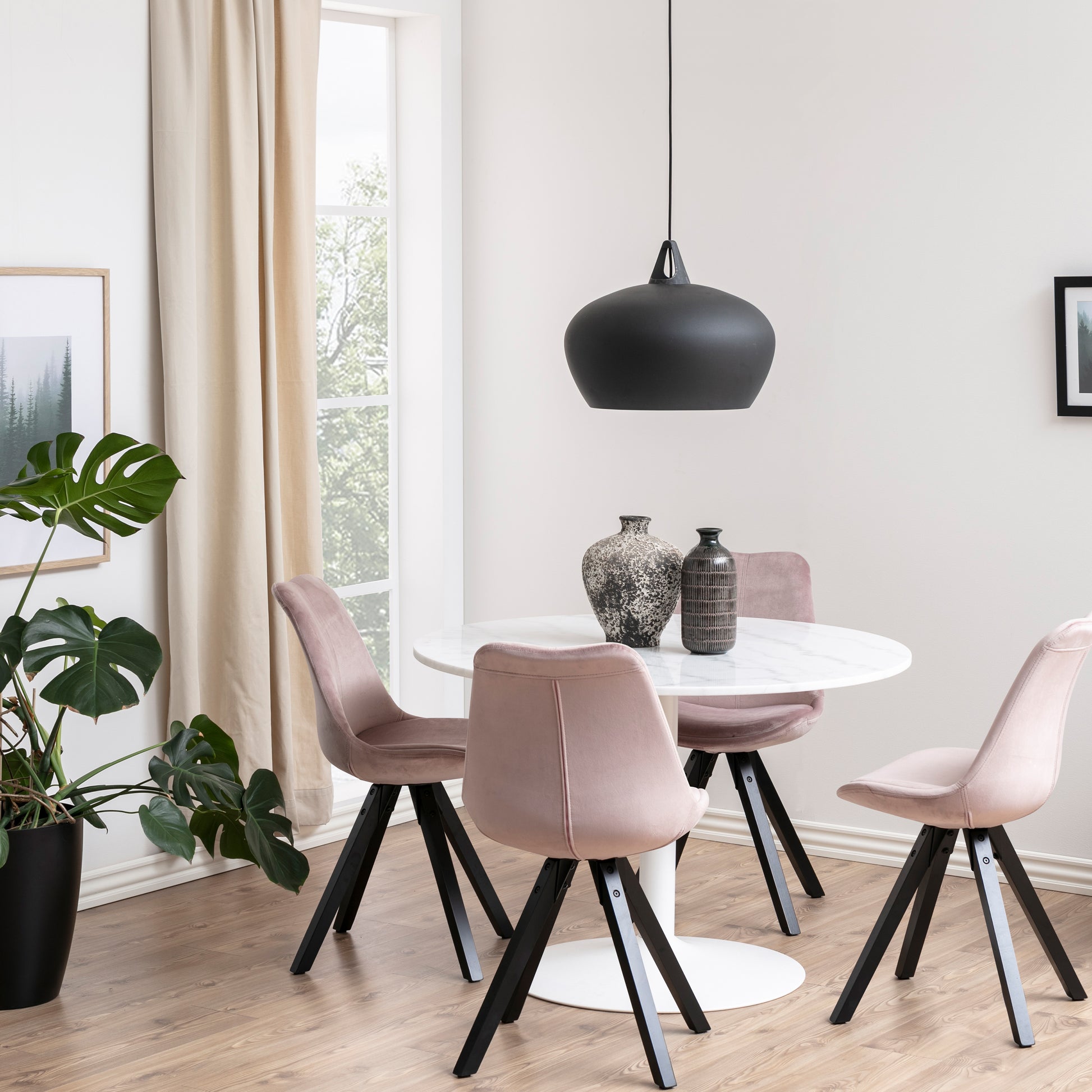 Tarifa Round Dining Table with White Polished Marble Top and White Base 110cm