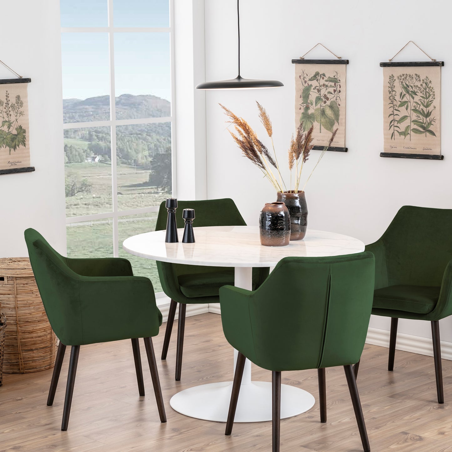Tarifa Round Dining Table with White Polished Marble Top and White Base 110cm
