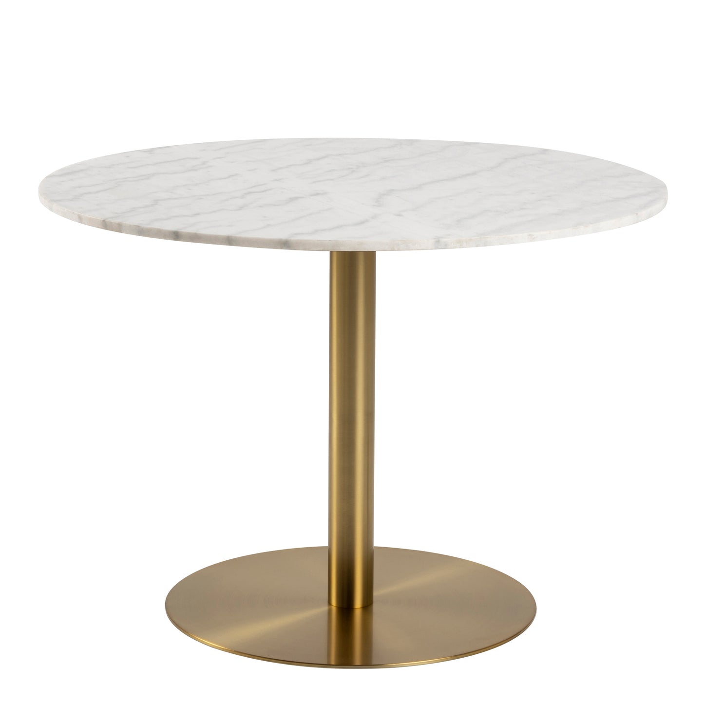 Corby Round Dining Table with White Polished Marble Top & Gold Base inc 4 Batilda Dining Chairs in Grey/Oak Legs