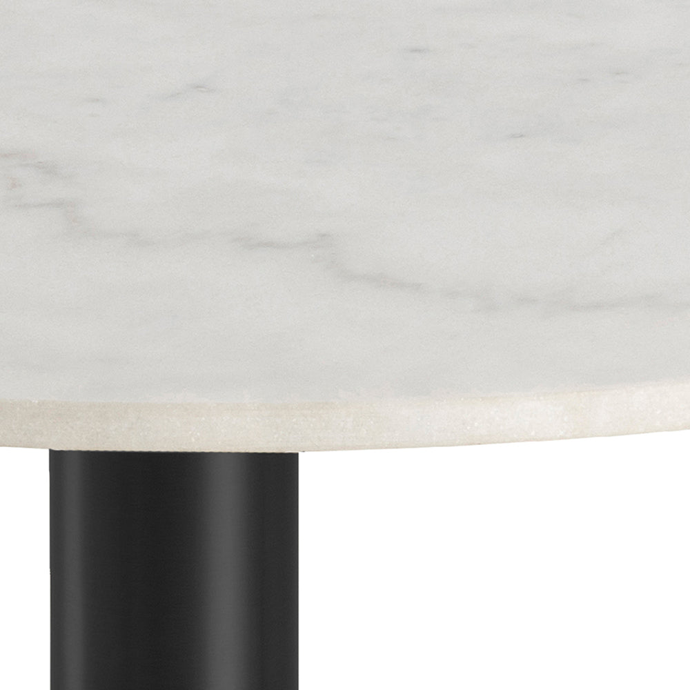 Corby Round Dining Table with White Polished Marble Top & Black Base includes 4 Brooke Dining Chairs in Beige