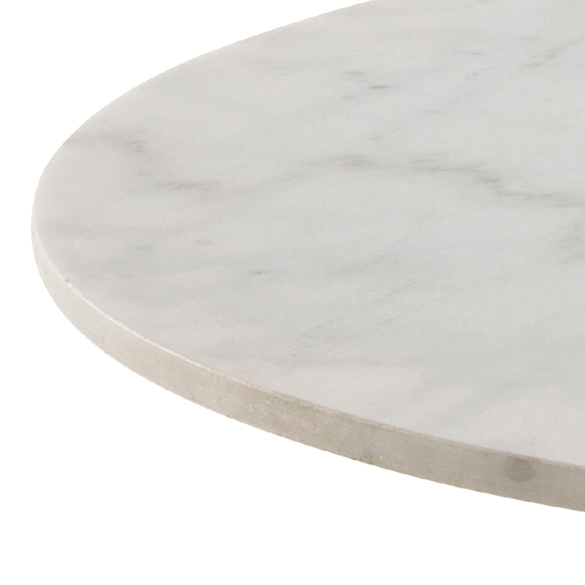 Corby Round Dining Table with White Polished Marble Top & Black Base includes 4 Batilda Dining Chairs in Grey/Oak