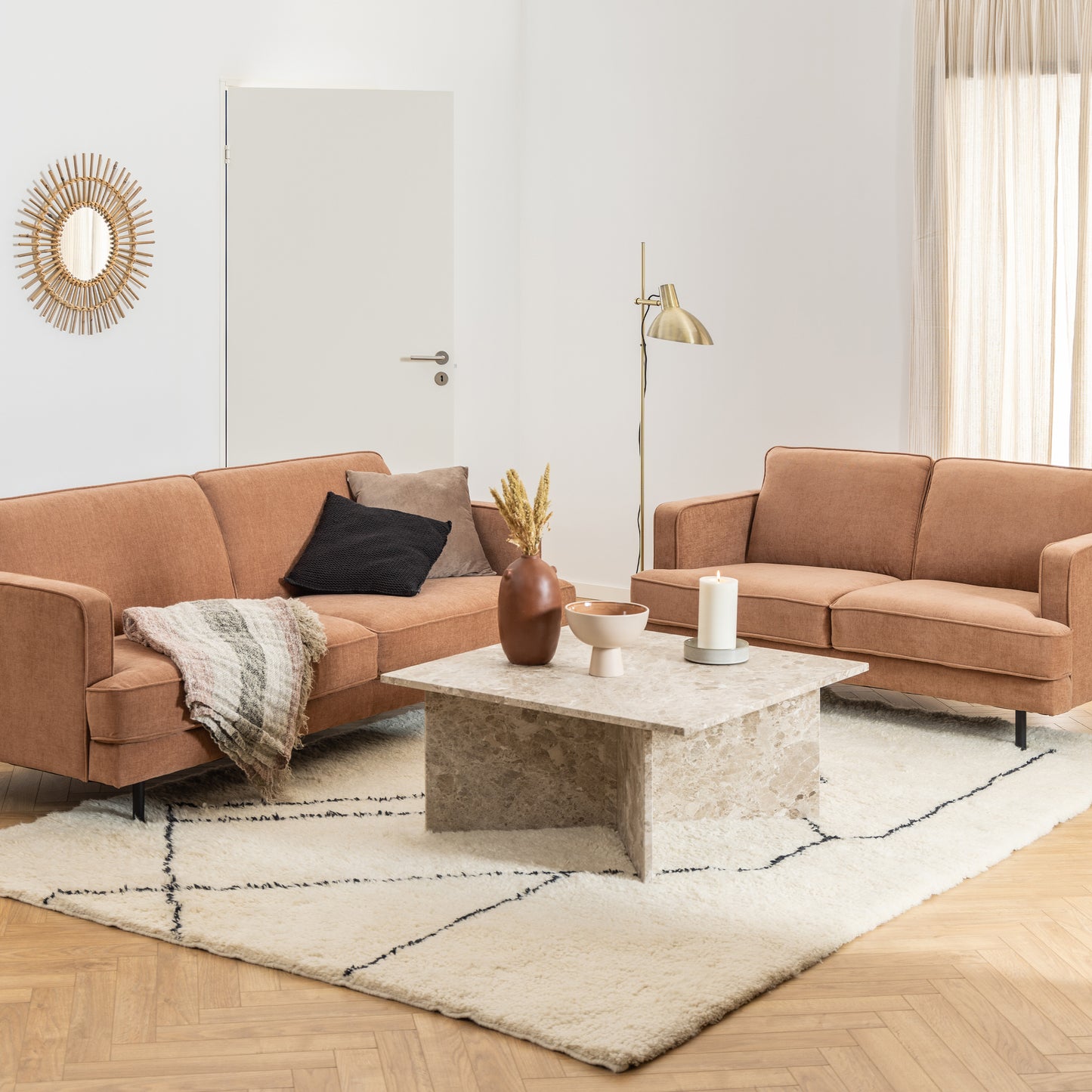 Vega Square Coffee Table with Brown Marble Top 90cm