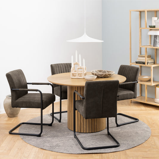 Yale Dining Table in Oak 120cm includes 4 Adele Dining Chairs in Grey Fabric
