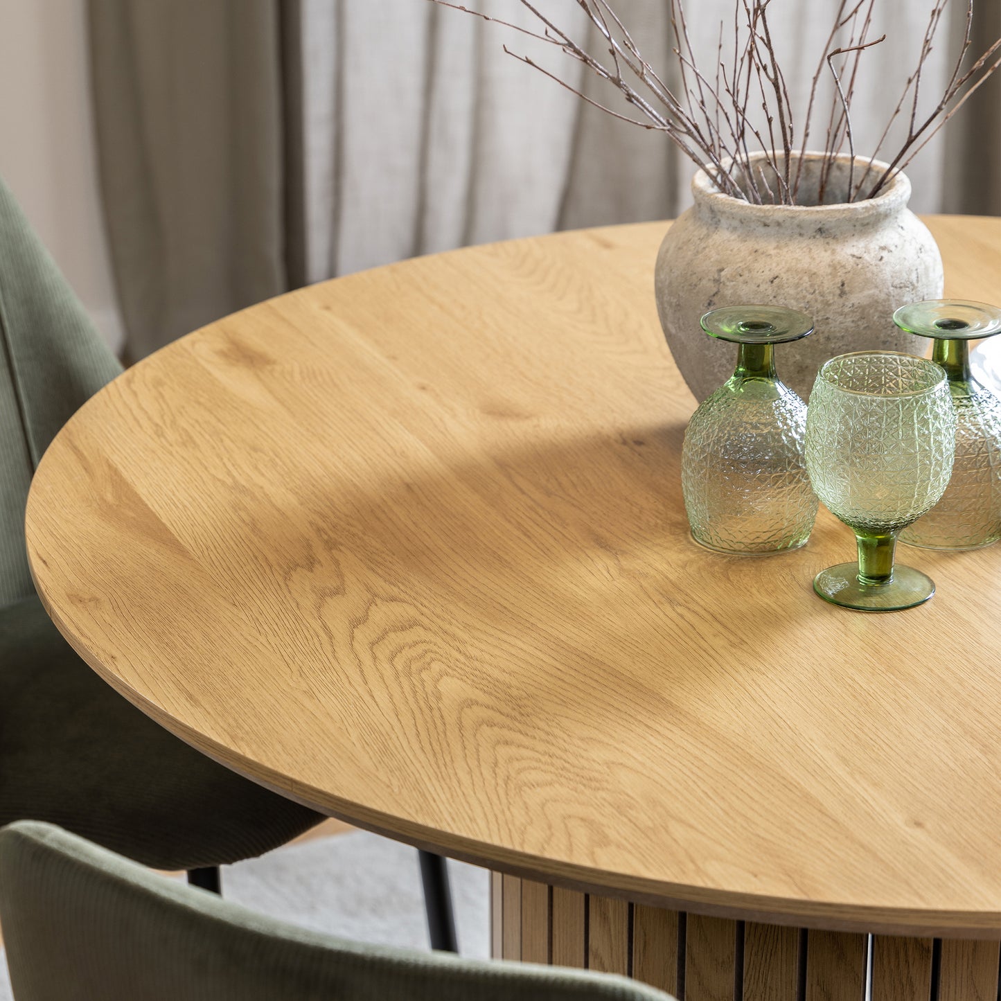 Yale Dining Table in Oak 120cm includes 4 Adele Dining Chairs in Grey Fabric