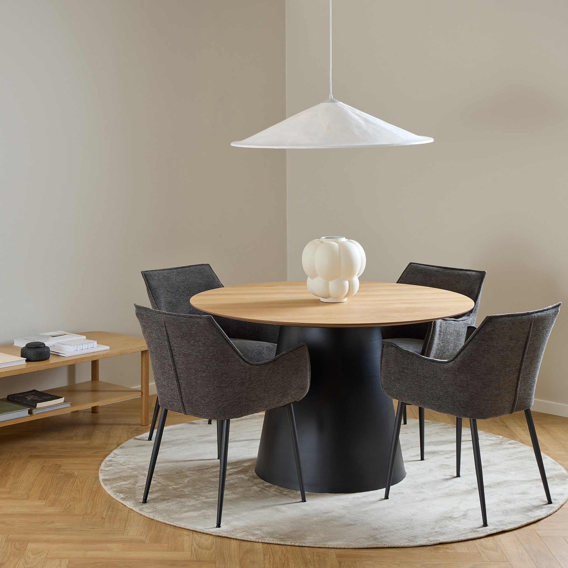 Soli Round Dining Table in Oak/Black 120cm