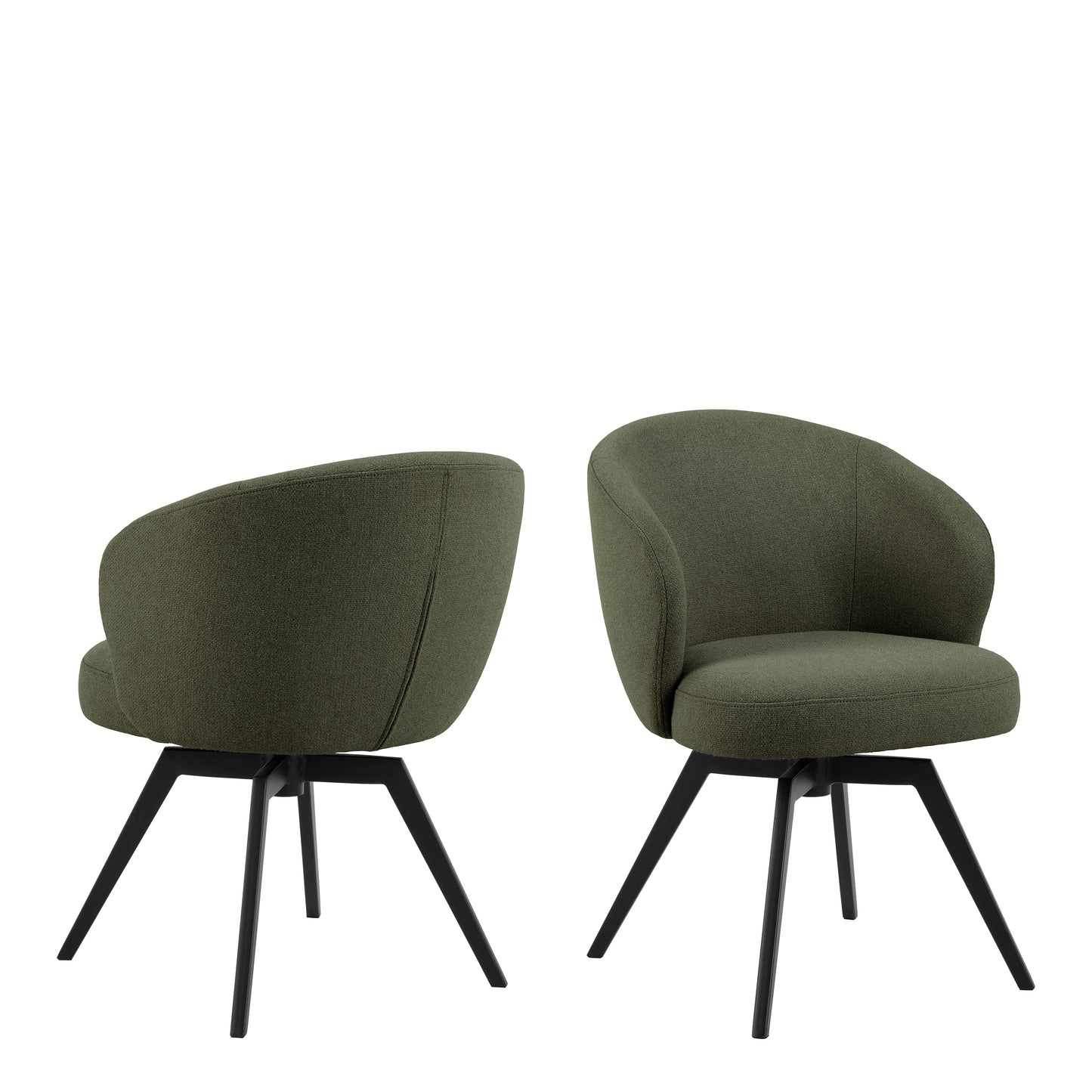 Soli Round Dining Table in Oak/Black 120cm includes 4 Darlene Dining Chairs with Armrest and Swivel Function in Green