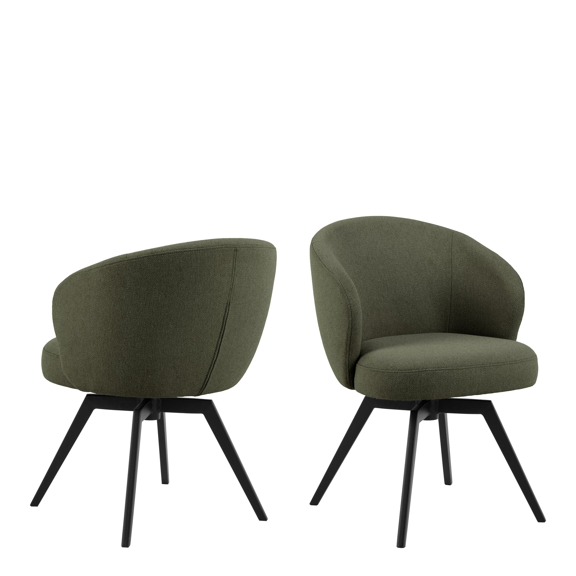 Soli Round Dining Table in Oak/Black 120cm includes 4 Darlene Dining Chairs with Armrest and Swivel Function in Green