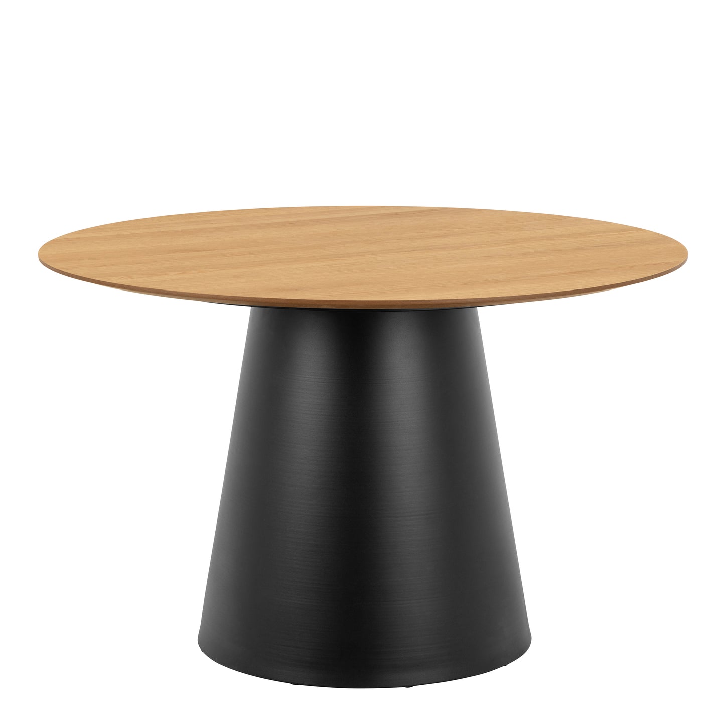 Soli Round Dining Table in Oak/Black 120cm includes 4 Darlene Dining Chairs with Armrest and Swivel Function in Grey