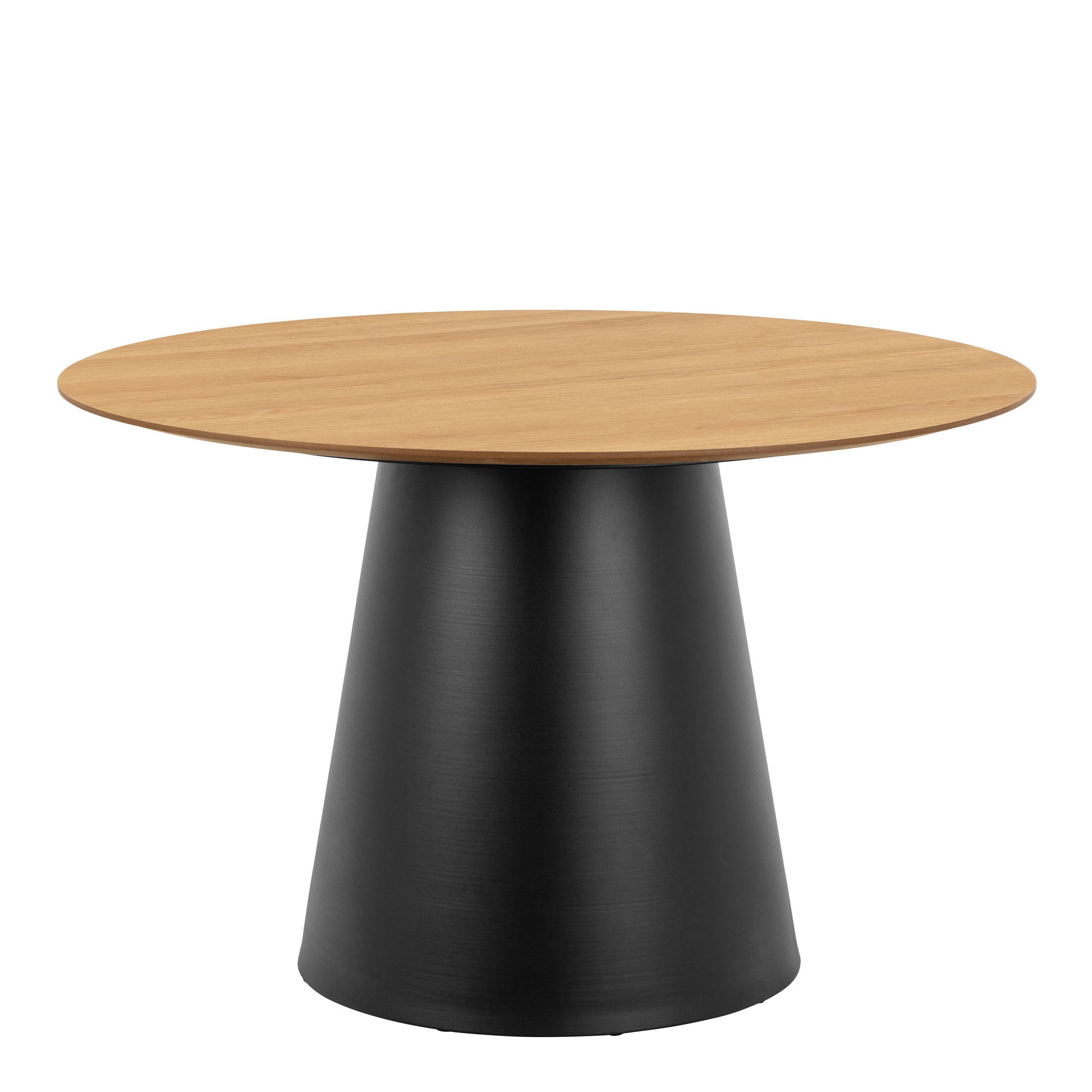 Soli Round Dining Table in Oak/Black 120cm includes 4 Darlene Dining Chairs with Armrest and Swivel Function in Grey