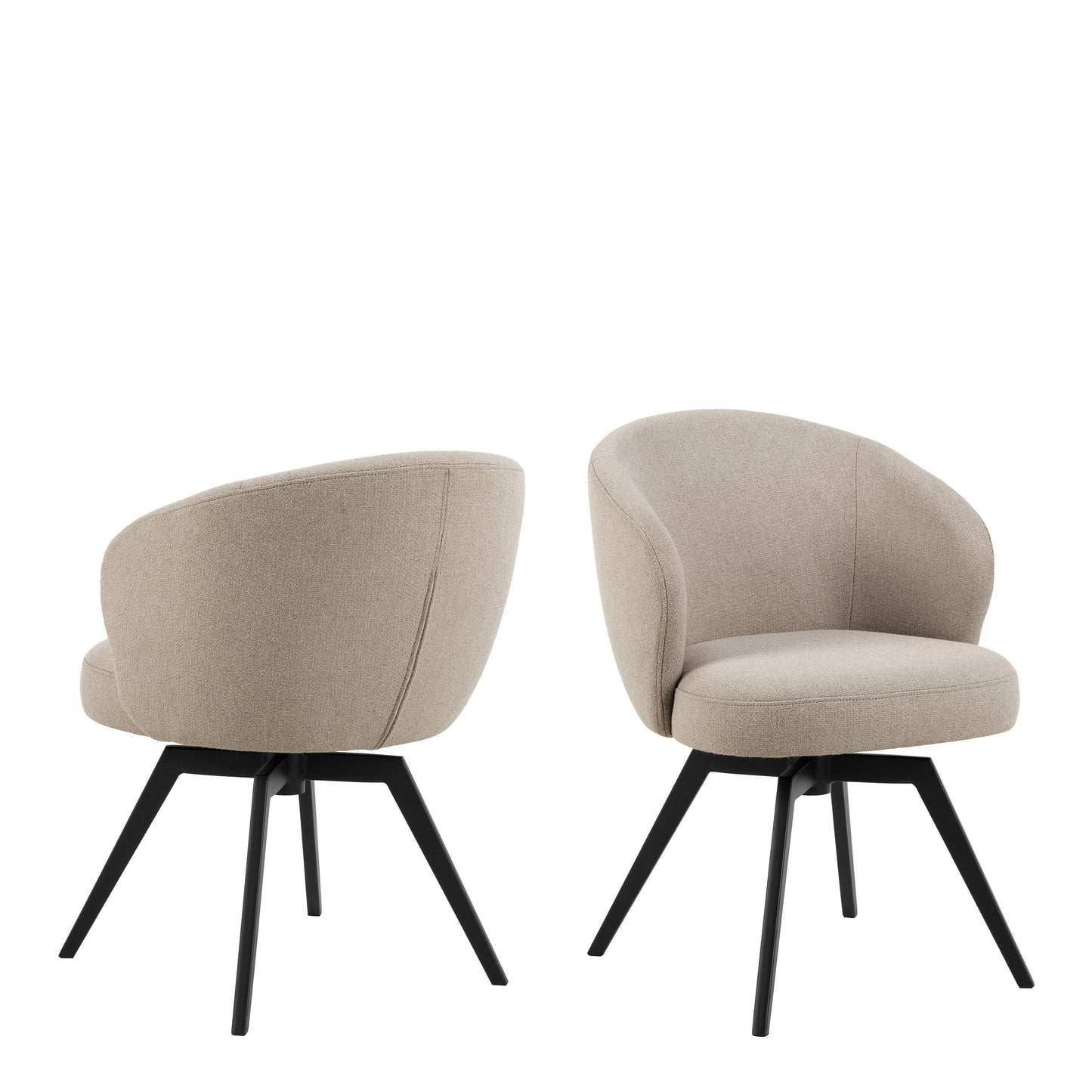Soli Round Dining Table in Oak/Black 120cm includes 4 Darlene Dining Chairs with Armrest and Swivel Function in Beige
