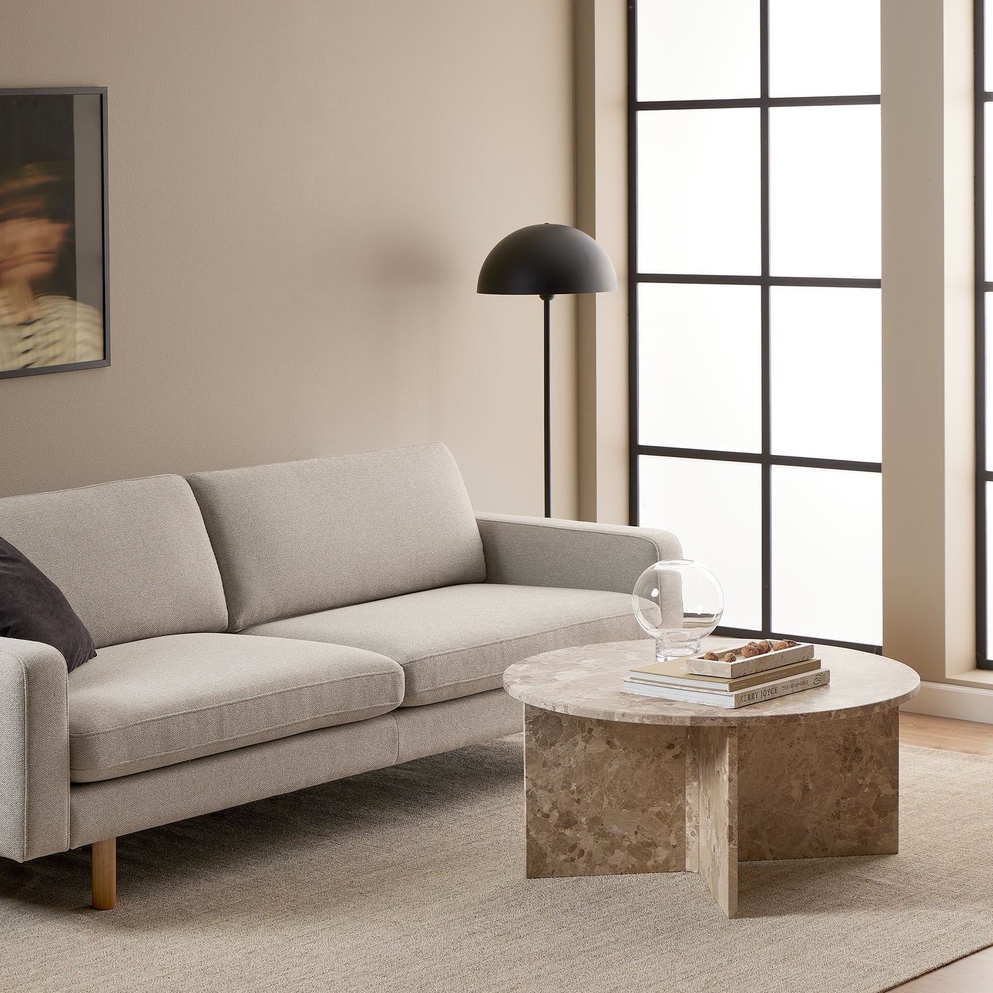 Vega Round Coffee Table with Brown Marble Top 90cm