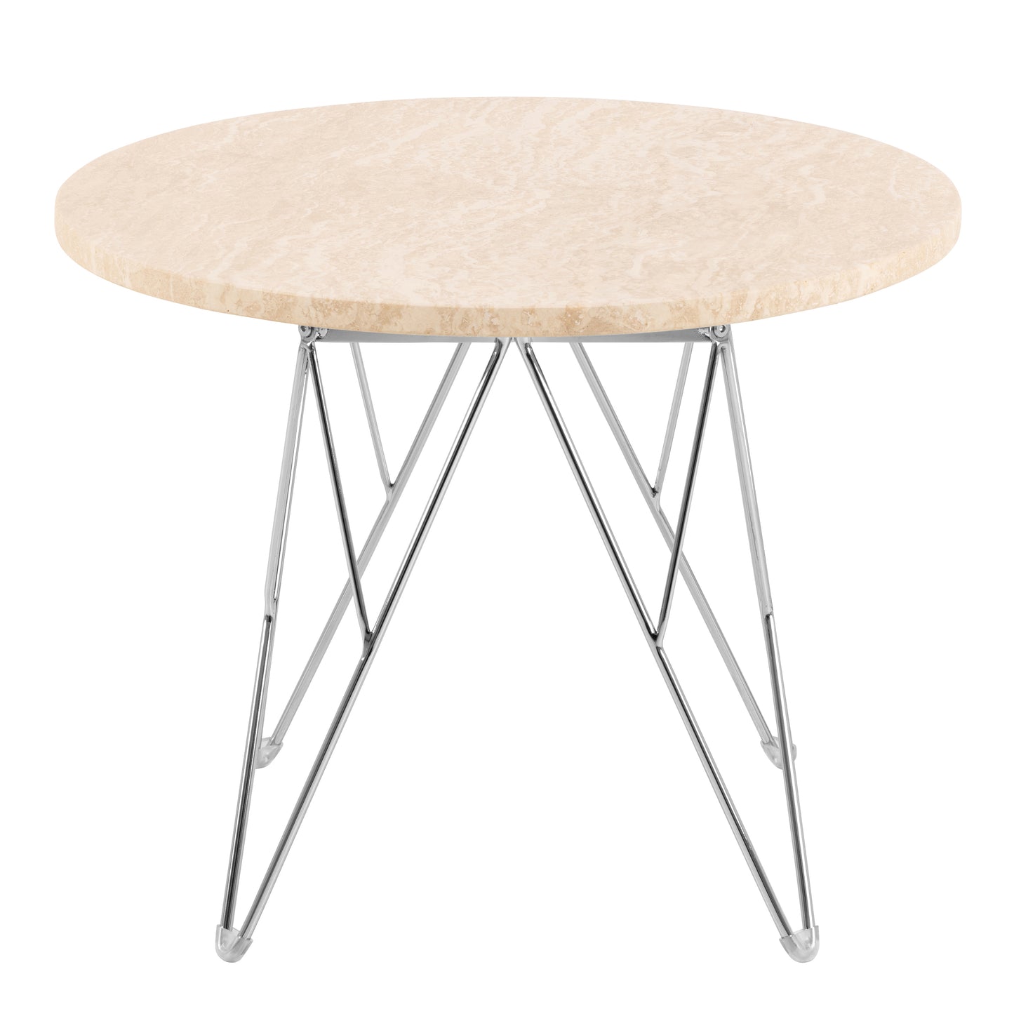 Prunus Round Side Table in Matt Beige and Chrome Steel Base 55x41.4cm