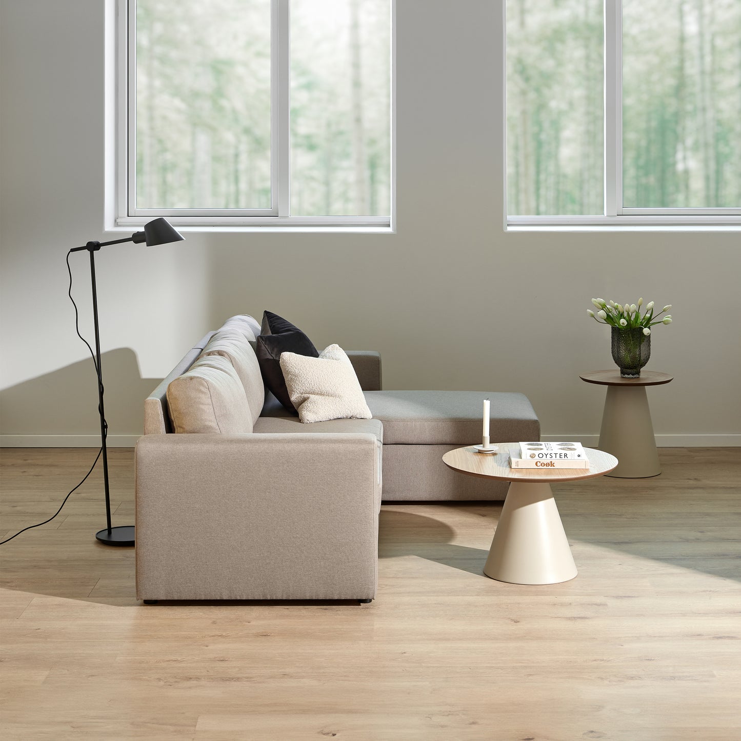 Soli Low Round Coffee Table in Oak/Grey 65x43cm