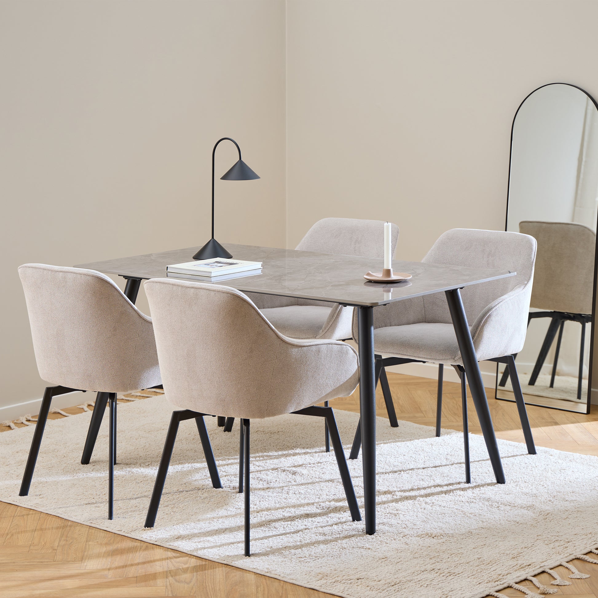 Wicklow Rectangular Dining Table in Grey/Black 140x80cm