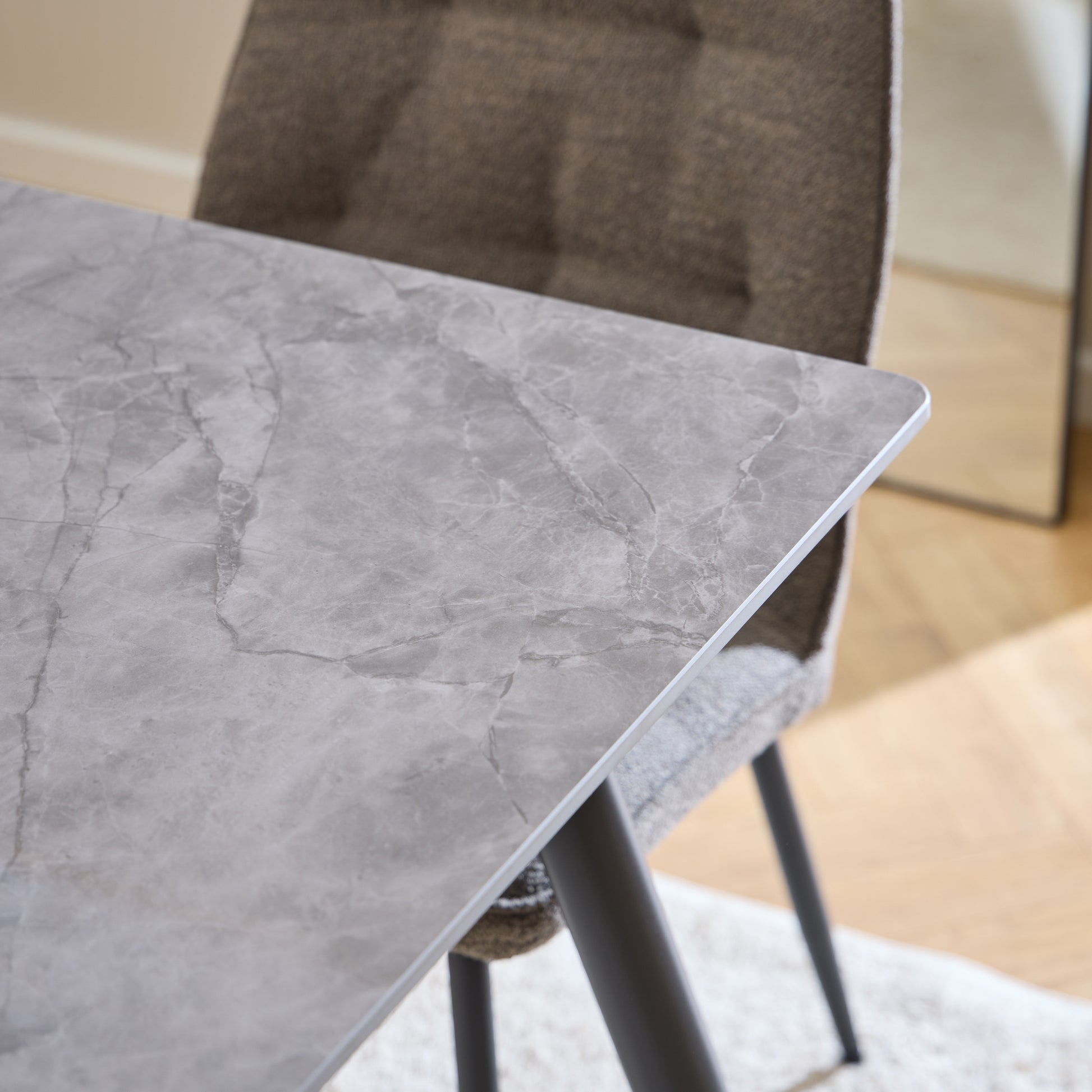 Wicklow Rectangular Dining Table in Grey/Black 140x80cm includes 4 Brooke Dining Chairs in Taupe